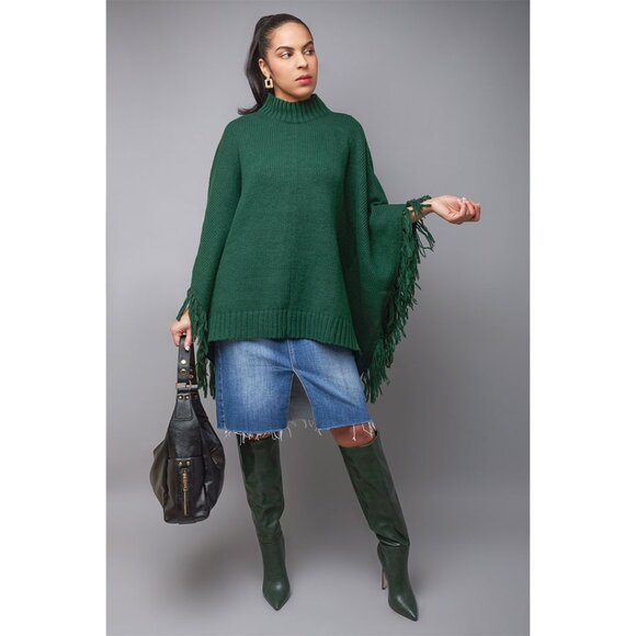 Green Stylish Draped Cape Poncho Cloak - Picture 1 of 7